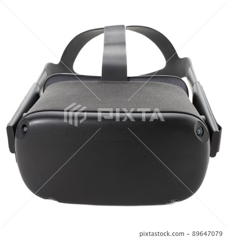 Close-up of VR helmet isolated on white background. Front view from the top. Virtual reality glasses for gaming, entertainment and learning. 89647079