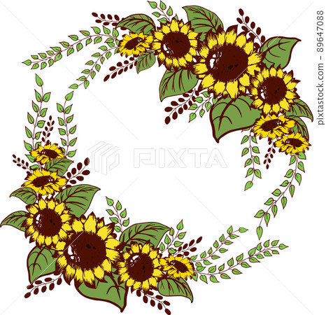 Floral summer frame of yellow blooming sunflowers bouquet arranngement Floral summer frame of yellow blooming sunflowers bouquet arranngement 89647088