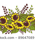 Seamles border pattern of yellow blooming sunflowers 89647089