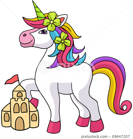 Unicorn On The Beach Cartoon Colored Clipart 89647207