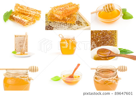 Set of Sweet honey isolated on a white background cutout Set of Sweet honey isolated on a white background cutout 89647601
