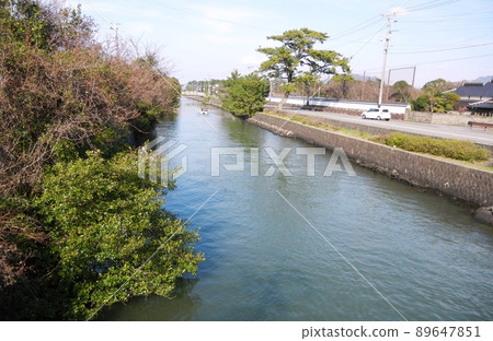 Scenery of Hagi Castle Ruins and sightseeing boat in Hagi City, Yamaguchi Prefecture 89647851