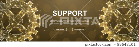 Gear polygonal symbol for head promotion banner. Horizontal low poly poster illustration. Mechanical technology design template illustration concept. 89648101