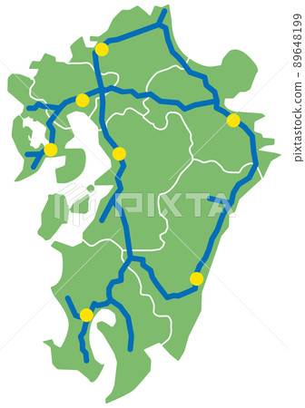 Kyushu map and main roads - Stock Illustration [89648199] - PIXTA