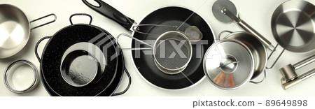 Set of different kitchen utensil on white background 89649898