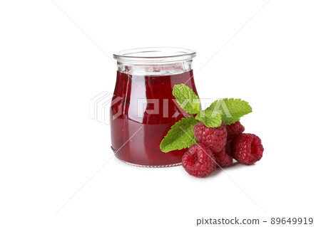 Jar of raspberry jam isolated on white background Jar of raspberry jam isolated on white background 89649919
