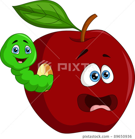 Cute worm Cartoon with red apple Cute worm Cartoon with red apple 89650936