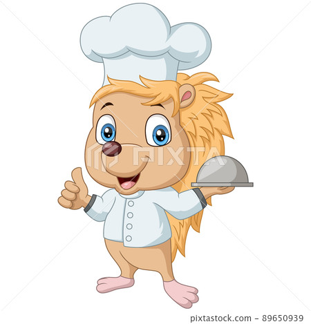 Cute hedgehog chef cartoon giving thumb up 89650939