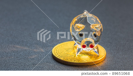 Bitcoin and piggy bank savings concept, background with bitcoin 89651068