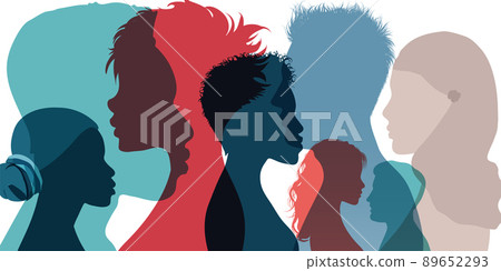 Racial equality and anti-racism. Silhouette profile group of men women and girl of diverse culture. Diversity multi-ethnic and multiracial people. Multicultural society. Friendship Racial equality and anti-racism. Silhouette profile group of men women and girl of diverse culture. Diversity multi-ethnic and multiracial people. Multicultural society. Friendship 89652293