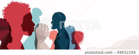 Group silhouette profile of men and women of diverse culture. Diversity multicultural people. Racial equality and anti-racism. Multiethnic society. Friendship.Community. Banner copy space Group silhouette profile of men and women of diverse culture. Diversity multicultural people. Racial equality and anti-racism. Multiethnic society. Friendship.Community. Banner copy space 89652294