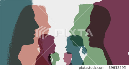 Diversity multi-ethnic and multiracial people. Silhouette profile group of men and women of diverse culture. Concept of racial equality and anti-racism. Multicultural society. Friendship 89652295
