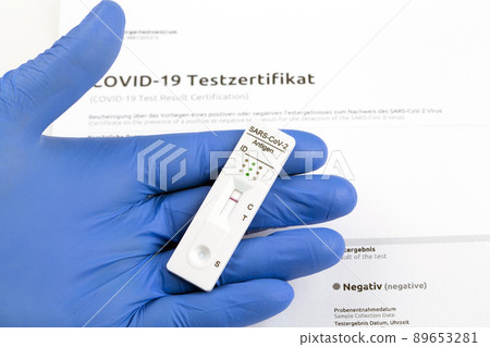 Negative test result by using rapid test device for COVID-19. Negative test result by using rapid test device for COVID-19. 89653281