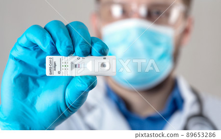 Negative test result by using rapid test device for COVID-19. Negative test result by using rapid test device for COVID-19. 89653286