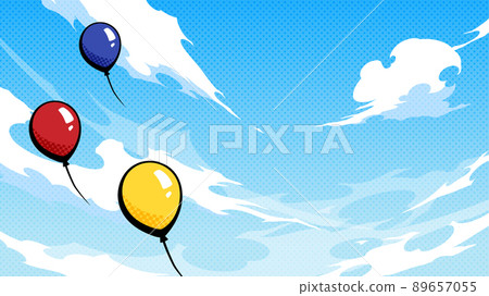 Background illustration of cool clouds and floating balloons_American style_16: 9 Background illustration of cool clouds and floating balloons_American style_16: 9 89657055