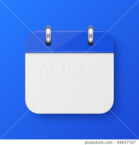 Vector 3d Realistic Simple Classic Minimalistic Calendar Icon on Blue Background. Design Template for Mockup. Paper White and Blue Calendar on Wall. Background with Icon of Calendar, Copy Space 89657387