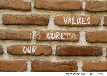 Our core values and support symbol. Concept words Our core values on brick wall. Beautiful brick wall background. Business and our core values quote concept. Copy space. Our core values and support symbol. Concept words Our core values on brick wall. Beautiful brick wall background. Business and our core values quote concept. Copy space. 89657783