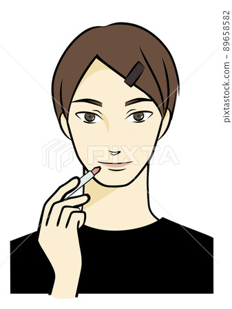 一個男人化妝的手繪插圖(唇膏、口紅) 一個男人化妝的手繪插圖(唇膏、口紅) 89658582