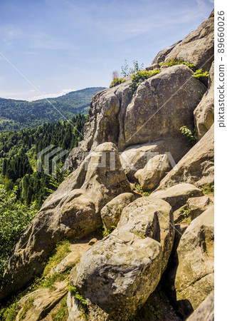 a rocks in Tustan fortress place, Skole Beskids National Nature Park, Lviv region, Ukraine 89660026