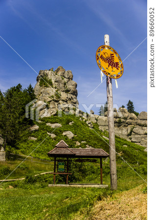 a rocks in Tustan fortress place, Skole Beskids National Nature Park, Lviv region, Ukraine 89660052