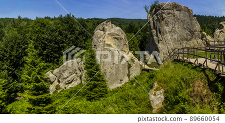 a rocks in Tustan fortress place, Skole Beskids National Nature Park, Lviv region, Ukraine 89660054