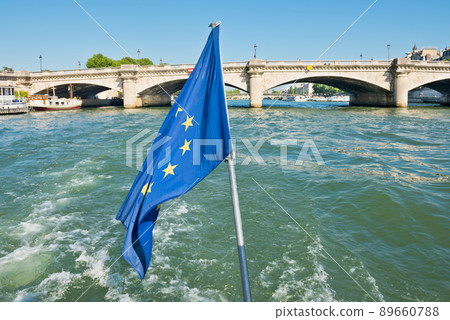 Flag of European Union waving in the wind on boat Flag of European Union waving in the wind on boat 89660788