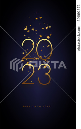 Happy New Year 2023. Festive design with Christmas decorations. 89660871