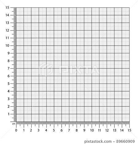 Vector illustration of corner rulers from isolated on white background. Blue plotting graph paper grid. Vertical and horizontal measuring scales. Millimeter graph paper grid template 89660909