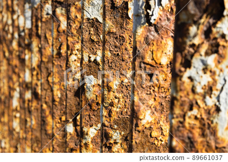 Rusty bridge railing texture background with cracked white paint Rusty bridge railing texture background with cracked white paint 89661037
