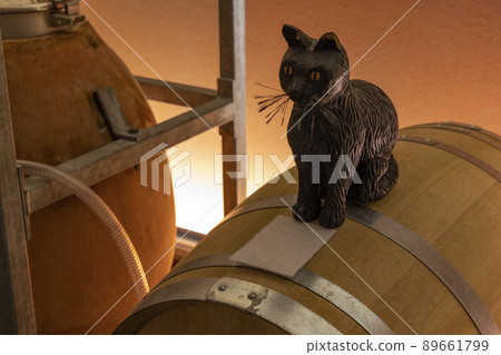 Black cat (schwarze katze) as a symbol of best wine in typical Austrian wine cellar Black cat (schwarze katze) as a symbol of best wine in typical Austrian wine cellar 89661799