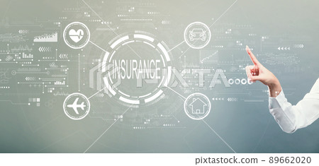 Insurance concept with hand pressing a button Insurance concept with hand pressing a button 89662020