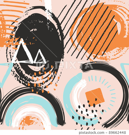 Abstract seamless pattern with brush stroke and marker. Hand drawn doodle shapes, marks and lines 89662448