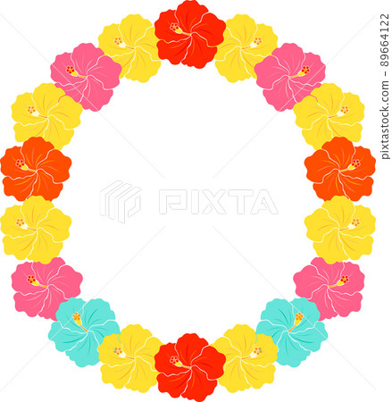 五顏六色的芙蓉圓形框架和白色背景的插圖 89664122