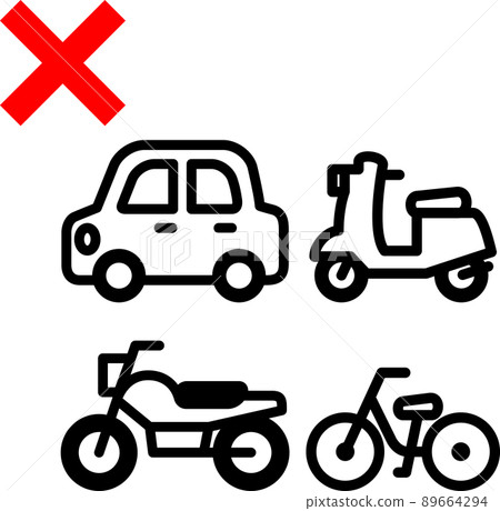 汽車、摩托車、自行車圖標和十字標記 89664294