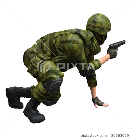 Soldier with a machine gun isolated white background 3d illustration 89665069