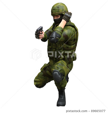 Soldier with a machine gun isolated white background 3d illustration 89665077