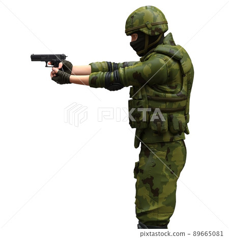 Soldier with a machine gun isolated white background 3d illustration 89665081
