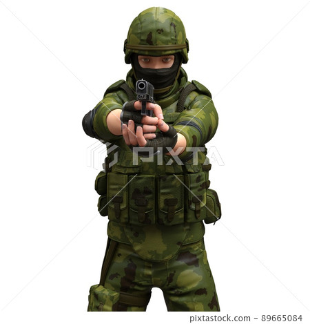 Soldier with a machine gun isolated white background 3d illustration 89665084