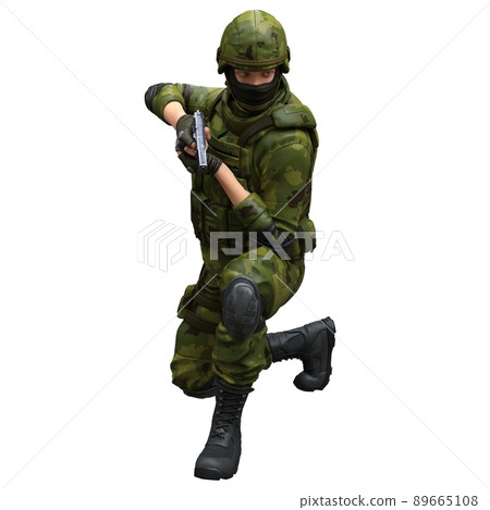 Soldier with a machine gun isolated white background 3d illustration 89665108