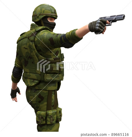 Soldier with a machine gun isolated white background 3d illustration 89665116