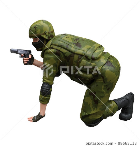 Soldier with a machine gun isolated white background 3d illustration 89665118
