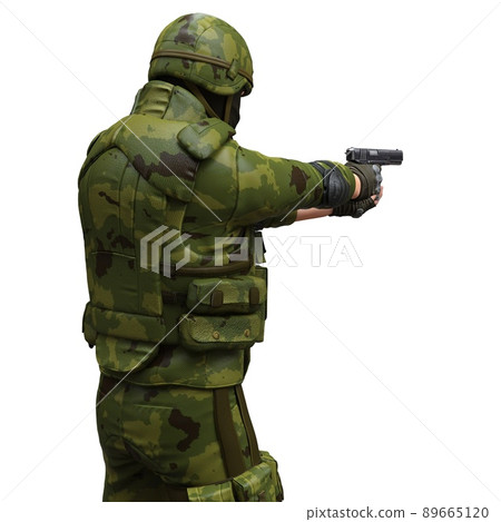 Soldier with a machine gun isolated white background 3d illustration 89665120
