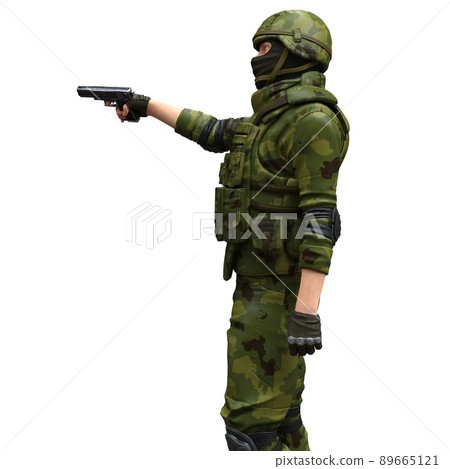 Soldier with a machine gun isolated white background 3d illustration 89665121