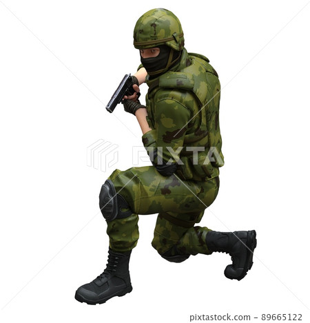 Soldier with a machine gun isolated white background 3d illustration 89665122