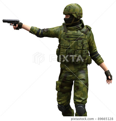 Soldier with a machine gun isolated white background 3d illustration 89665128