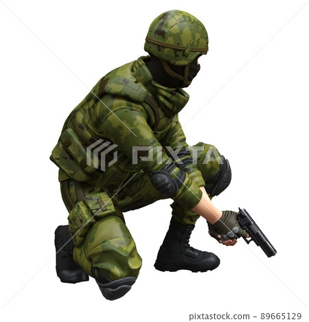 Soldier with a machine gun isolated white background 3d illustration 89665129