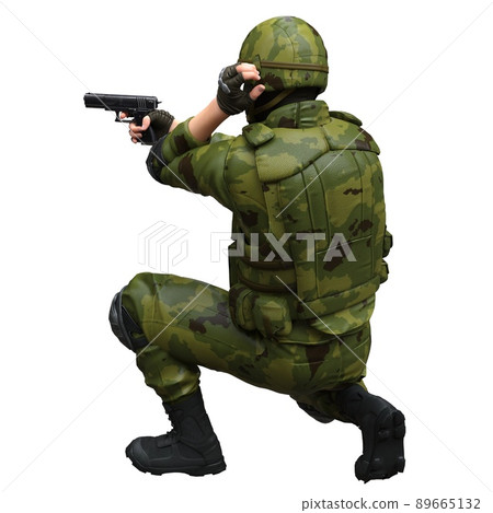 Soldier with a machine gun isolated white background 3d illustration 89665132