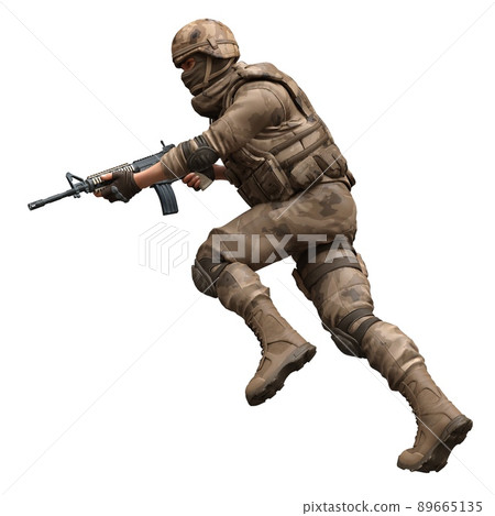 Soldier with a machine gun isolated white background 3d illustration Soldier with a machine gun isolated white background 3d illustration 89665135
