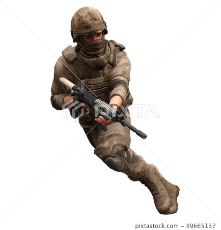 Soldier with a machine gun isolated white background 3d illustration 89665137