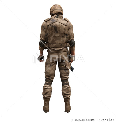 Soldier with a machine gun isolated white background 3d illustration 89665138